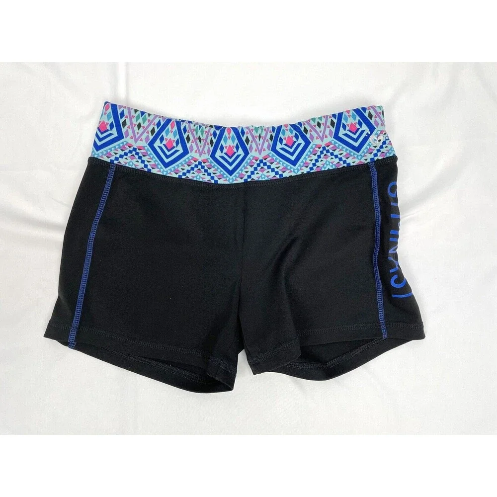 Justice Girl Size 14 Gymnastics Shorts Black Blue Stretchy Athletic